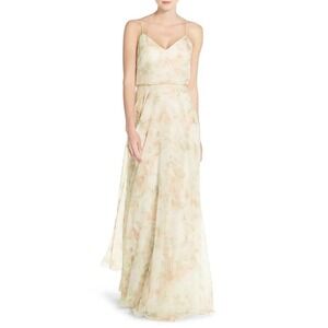 Jenny Yoo Collection Floral Chiffon Maxi Dress Bridesmaid Formal Gown Size 14